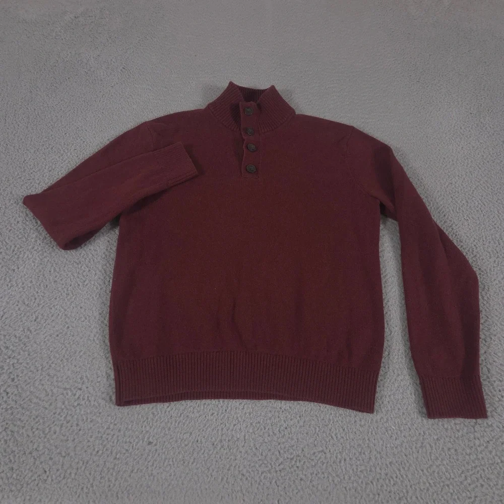 Banana Republic Sweater Mens Large Factory Button Mock‎ Neck Cotton Wool Blend